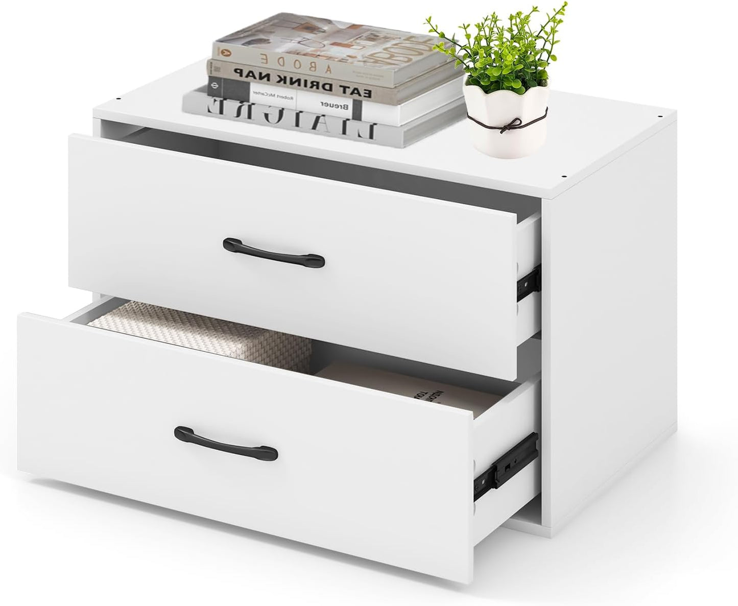 2 Drawer Lateral File Cabinet, Stackable Home Office Drawers, Under Desk Printer Stand, Low Storage Organizer, Horizontal Wooden Filing Cabinet for Study Living Room, No Wheels (2, Walnut)