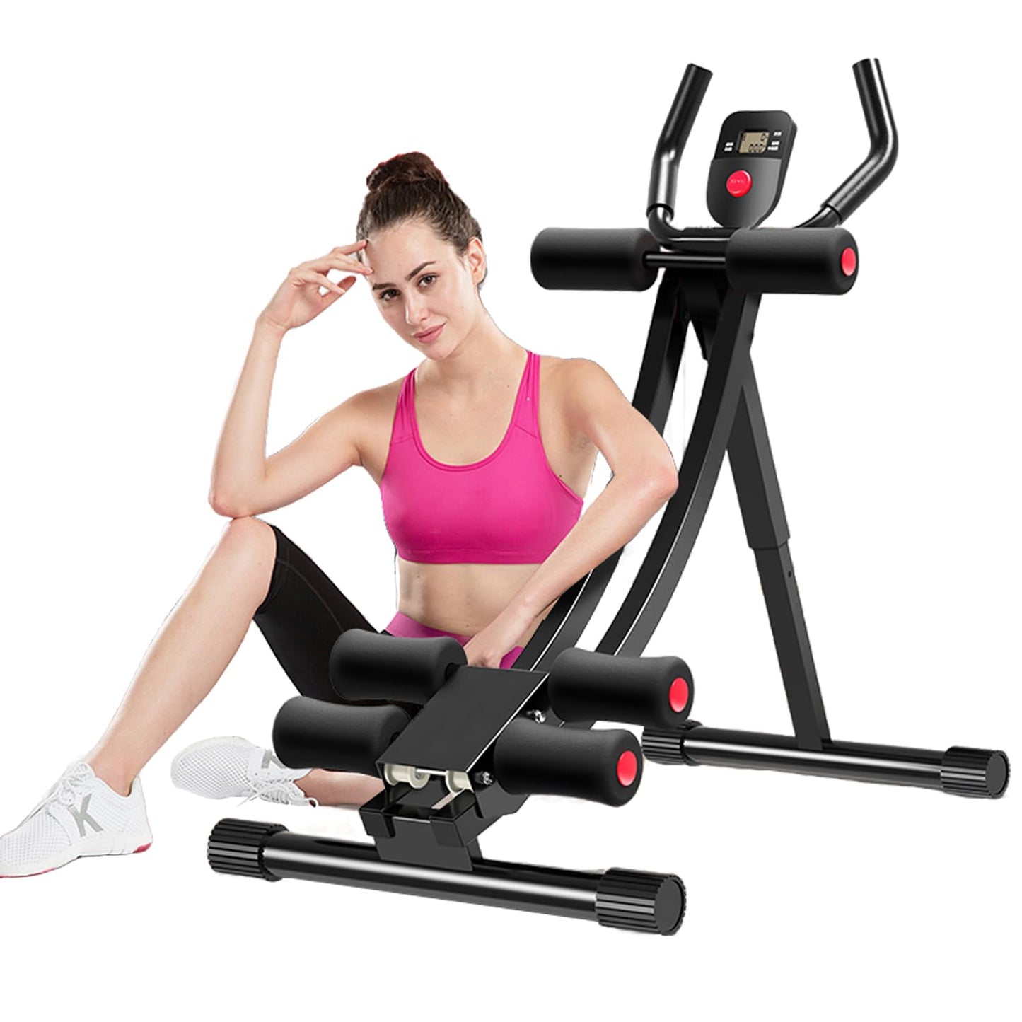 JOBUR abdominal bench Ab abdominal Machine Women's Home Abdominal Exerciser 308lbs Abdominal Compressor Collapsible Abdominal Core Trainer 4-Speed Adjustable Strength Training Machine with LCD Display