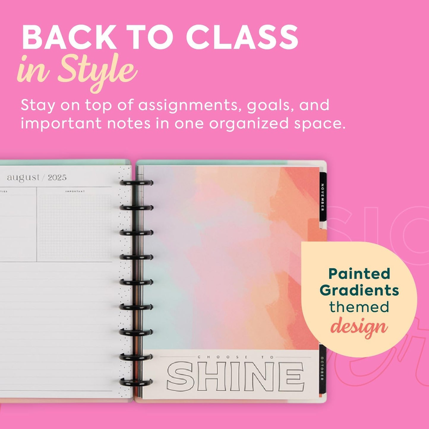 Happy Planner Disc-Bound 12-Month July 2025–June 2026 Planner with 3 Extra Months, Classic Size, Teacher Layout, Teacher Notes, 7" x 9.25”