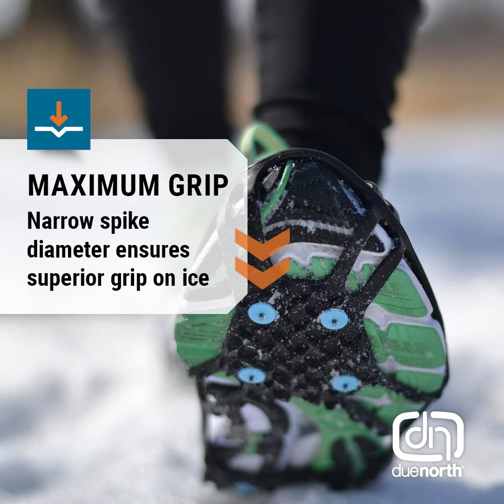 Due North Everyday Pro Traction Aids for Running and Walking on Ice and Snow - Ice Cleat Winter Spikes for Men & Women