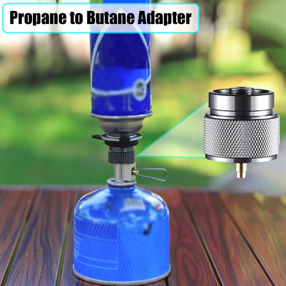 2PCS Camping Stove Adapter Silver Propane Canister Converter Propane Small Tank Input EN417 Lindal Valve Output Propane to Butane Adapter Camp Fuel Adapter for Outdoor Backpack Hiking