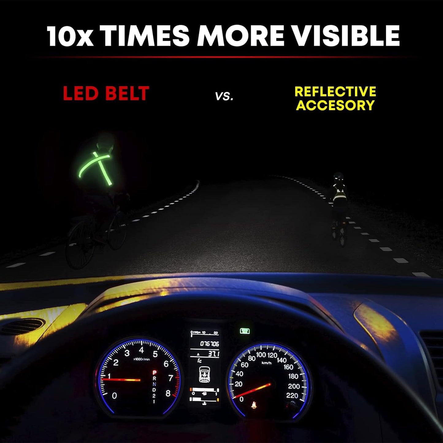 ILLUMISEEN LED Reflective Belt Sash | High Visibility LED Lights with 2 Lighting Modes | Adjustable Quick Release Buckle | USB Rechargeable, No Batteries Needed | Weatherproof Professional Safety Gear