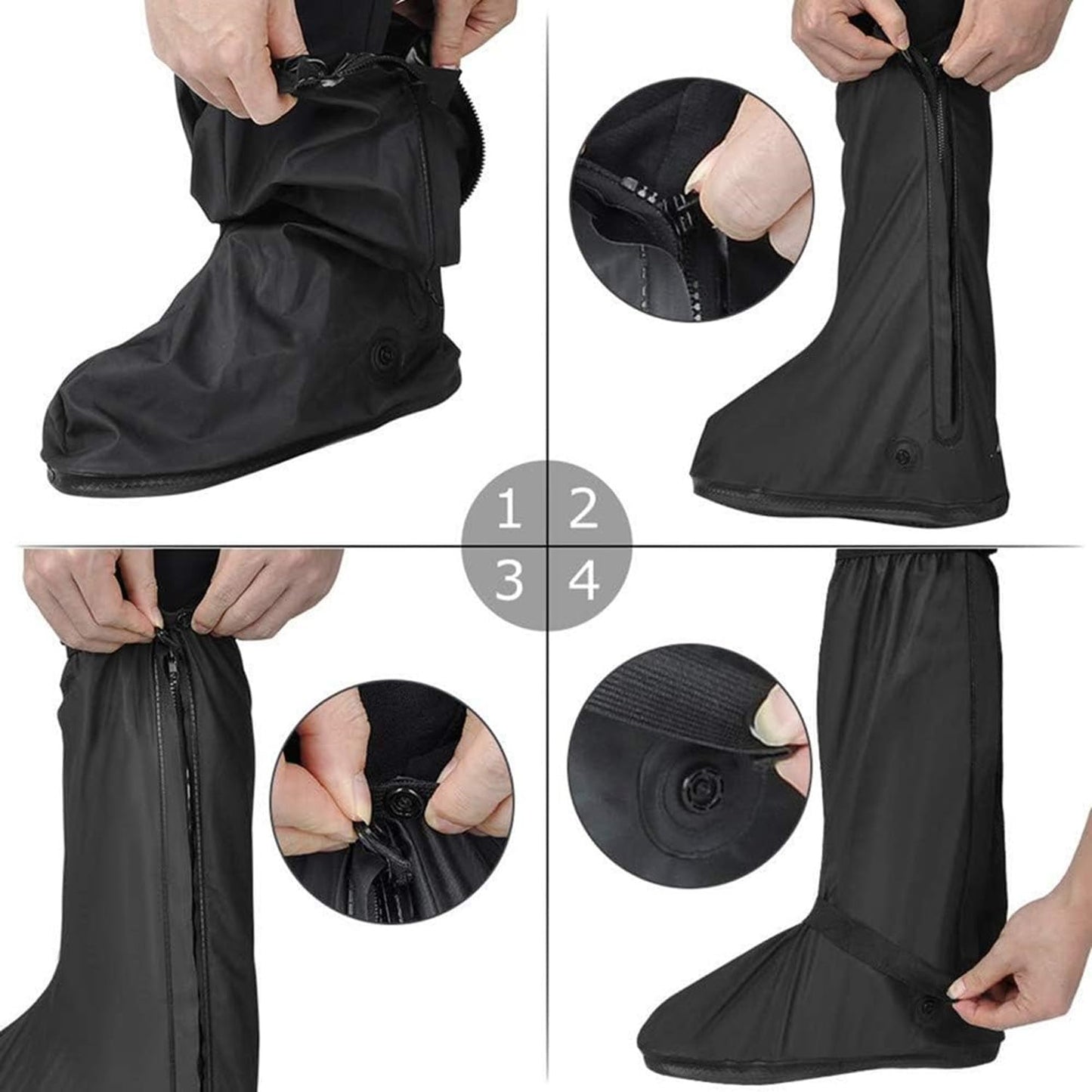 E KAINI Waterproof Rain Boot Shoe Covers with Reflector,Anti-Snow Rain Gear Reusable Galoshes for Men and Women,Foldable Rain Boot with Zipper, Non-Slip (Blcak+Grey, M)