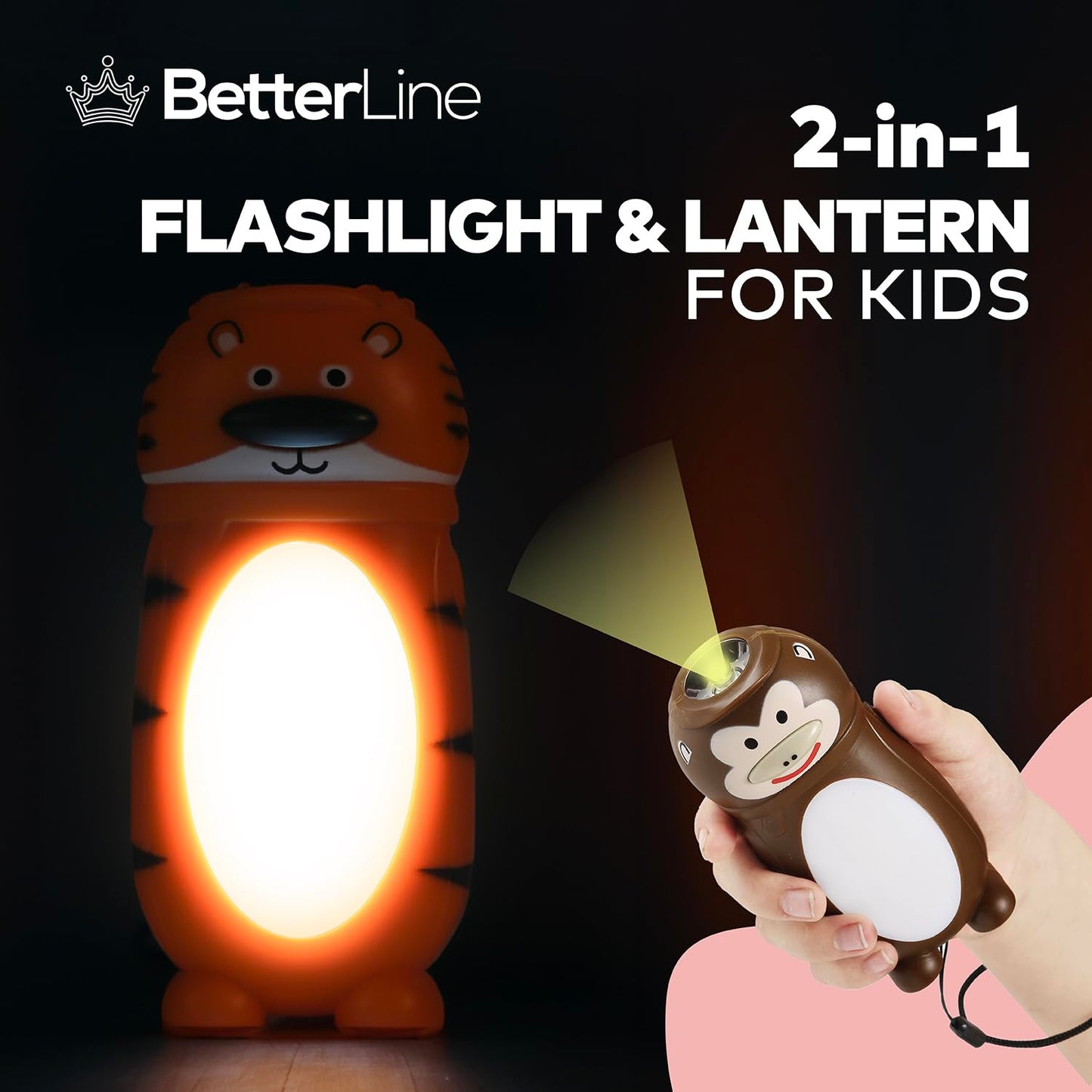 BETTERLINE Kids Flashlights and Kids Lanterns, 2-in-1 LED Kids Camping Lantern Night Light, Better Than Headlamps, Kids Camping Gear Must Haves
