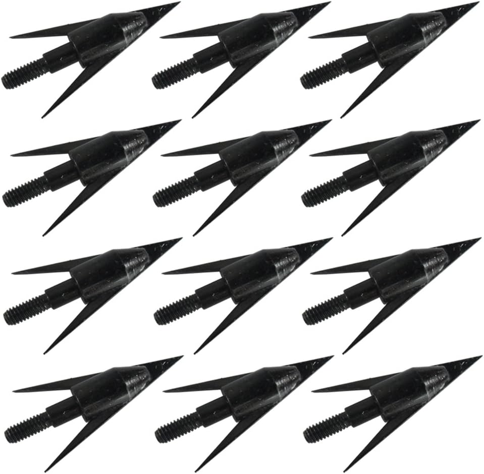 12Pcs Fishing Arrowheads Screw-on Points 150 Grain Black Bowfishing Screw Tips Broadheads for Fishing Arrow Compound Bow, Crossbow and Recurve Bow