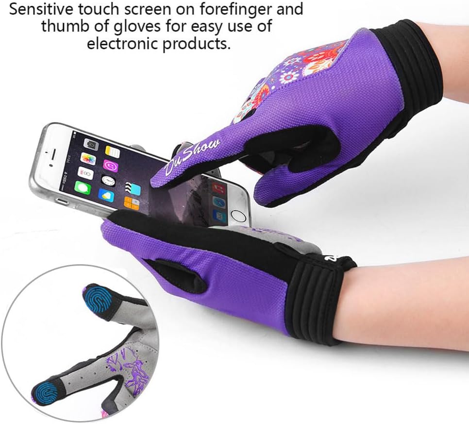 Pink Floral Cycling Gloves for Women | Full Finger Gel Padded Workout Gloves