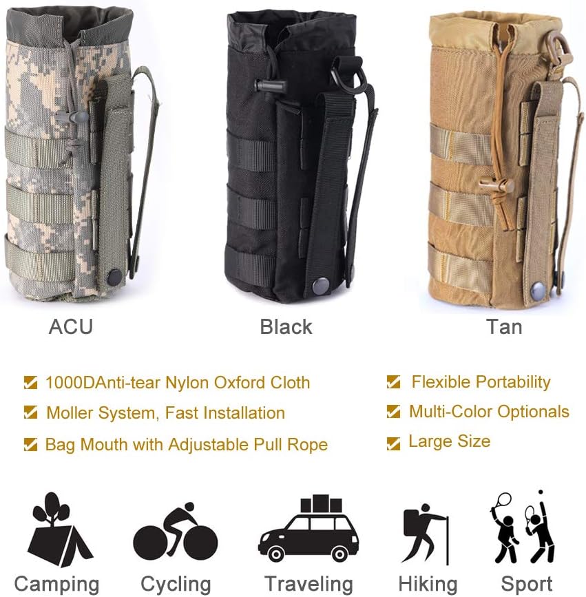 Upgraded Tactical Water Bottle Holder | Molle Pouch for Travel & Hydration
