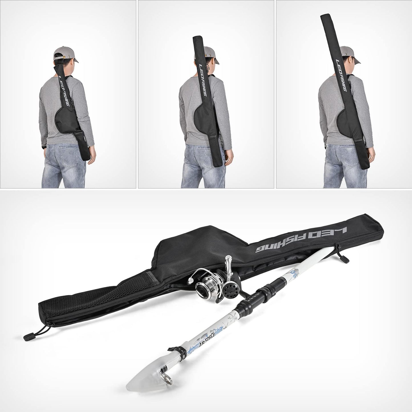 LEOFISHING Portable Fishing Rod Case Folding Fishing Pole Bag Fishing Pole Tackle Protective Cover Case Fishing Spinning Rod Bag Special Design for Fishing Poles with Reels 3 Size (Medium)
