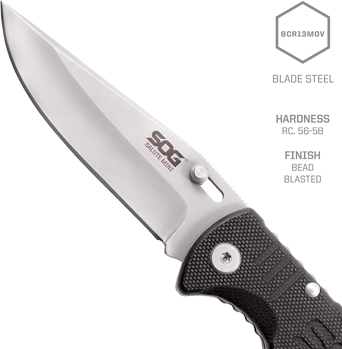 SOG Salute Mini Tactical Knife- EDC Folding Pocket Knife with 3.1 Inch Blade, Adjustable Thumb Stud and Low Carry Bayonet Clip, Bead Blasted (FF1001-CP)