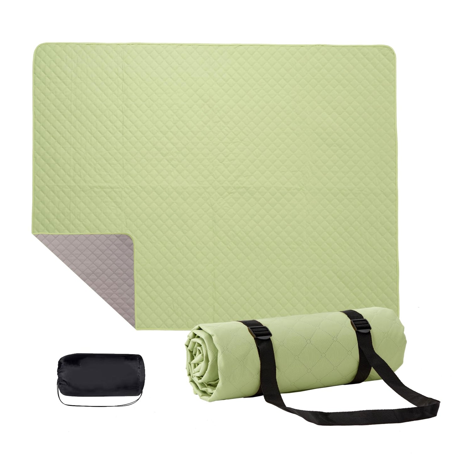 NKTDWO Double Sided Picnic Blanket with Storage Bag, 60'' x 80'' Waterproof Outdoor Blanket with Strap, Foldable Park Blanket for Picnic Camping Travel Beach, Machine Washable (Green)