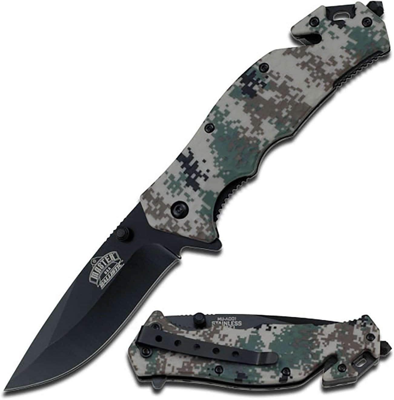 Master USA MU-A001 Series Spring Assist Folding Knife, Black Blade, 4-1/2-Inch Closed