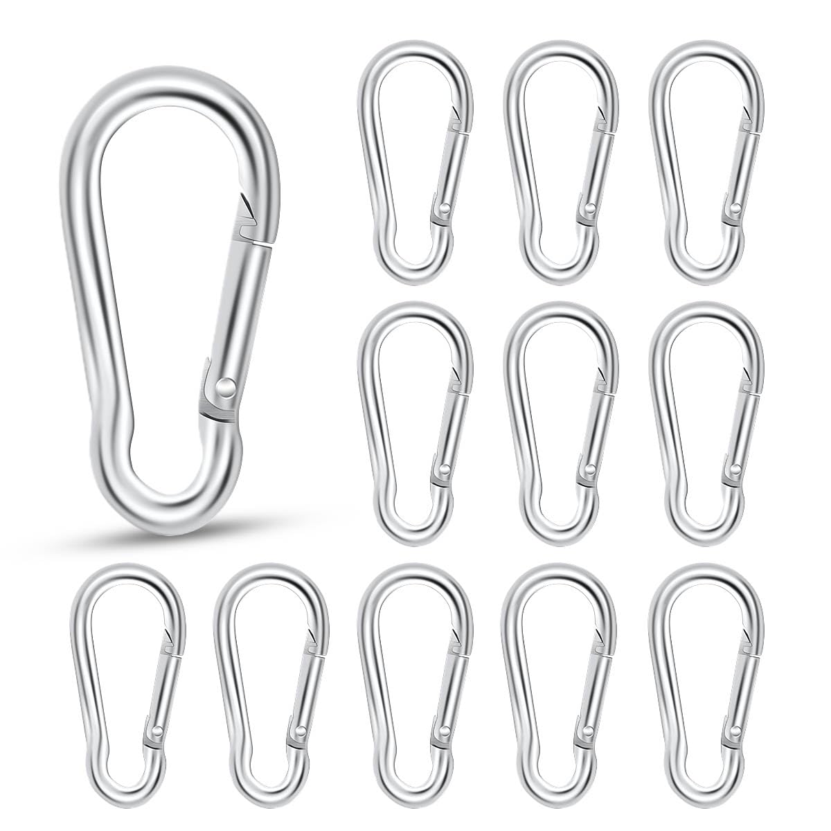 12 Pack Spring Snap Hook Heavy Duty Snap Carabiner Clip for Outdoor Camping Hiking Fishing Traveling Swing Hammock Set 2 Inch Snap Hooks for Gym Quick Link Keychain Carabiners Spring Clips (Silver)