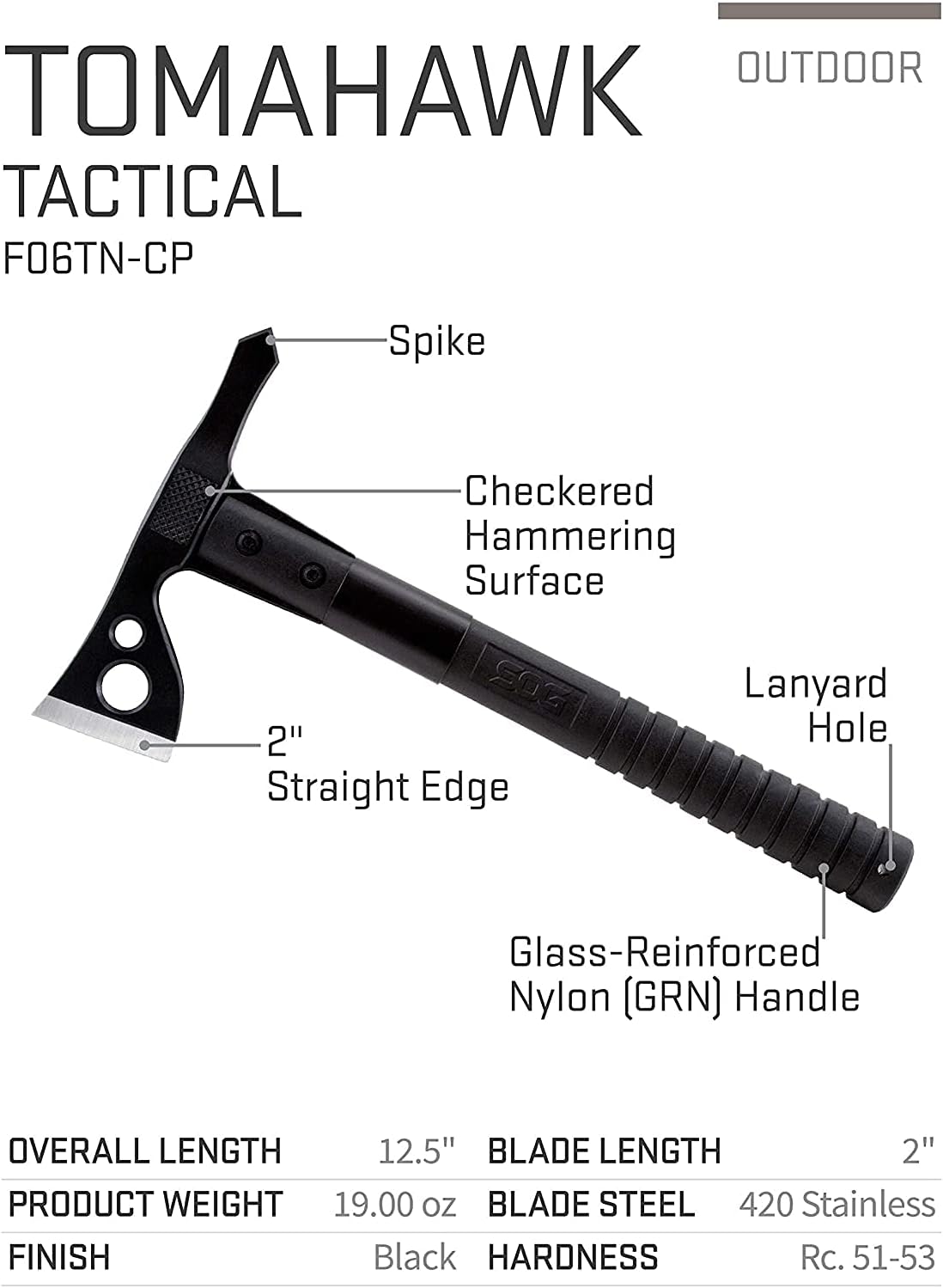 SOG FastHawk- Lighter, Faster, Agile Throwing Hatchet, Versatile Survival Tactical Axe for Competition Throwing and Camping, Hunting and Packing-Black (F06TN-CP)