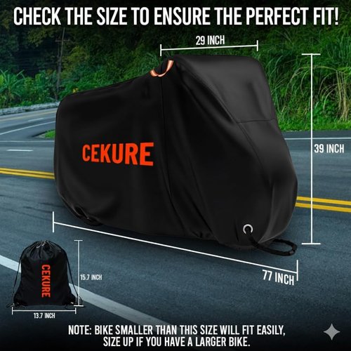Cekure Outdoor Bike Cover Ultra WaterProof for 1-2 Bikes - Heavy Duty 210D Oxford Tear Resistant and Windproof Outdoor Storage Bicycle Cover, Stationary Bike Cover Comes with Carry Bag