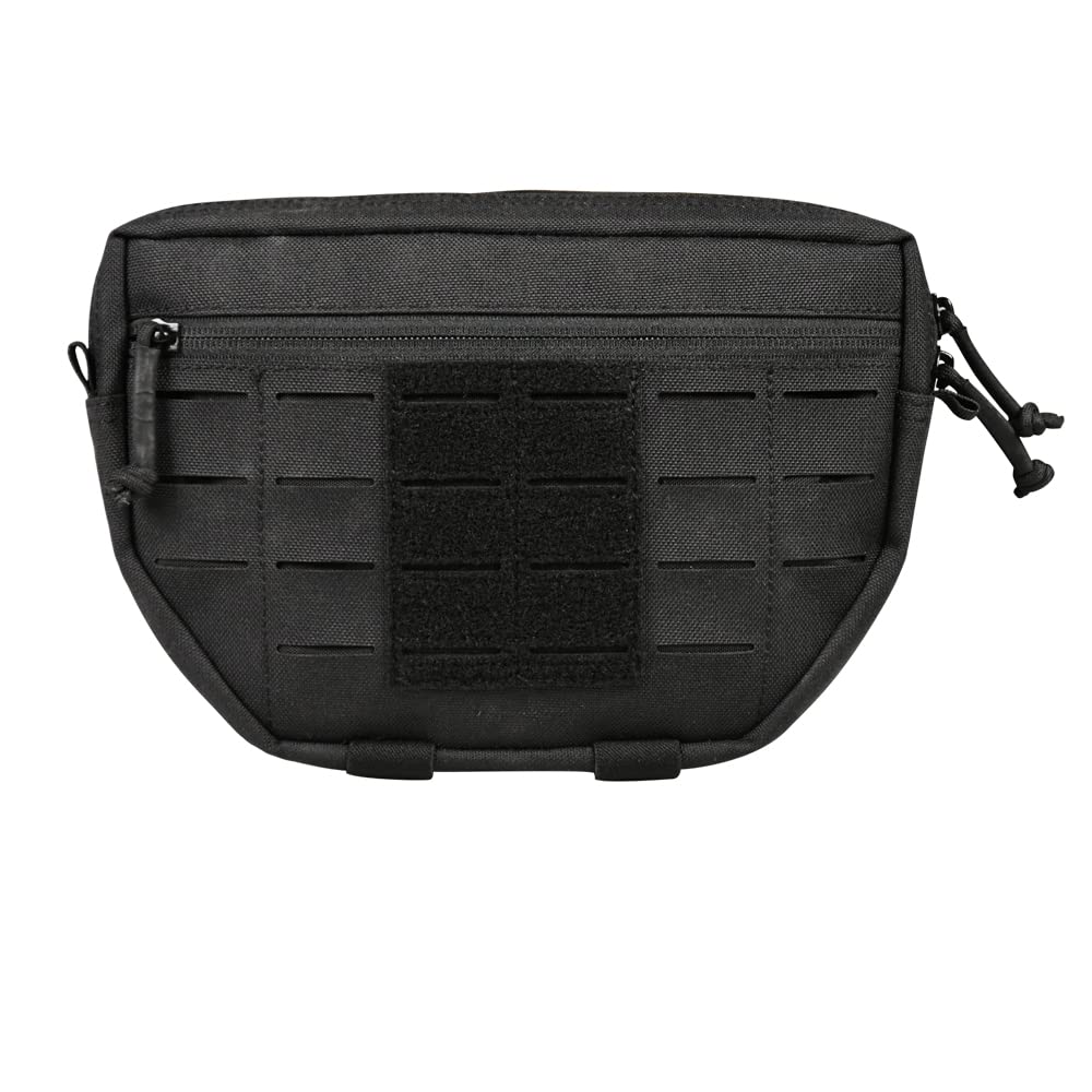Tactical Pouch Front Pocket with Strap Attach 3 Color Admin Webbing MOLLE System Bag with Double Zipper Dump Pouch with Mesh Pocket Elastic Band Inside 9"×5.9"×1.3" (Black)