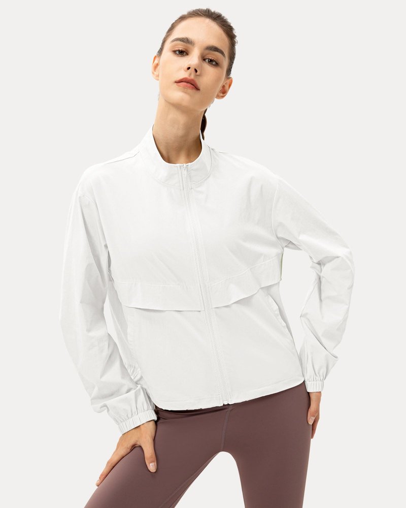 Locachy Women's Lightweight Zip Up Athletic Jacket Stand Collar Windproof Sun Protection Workout Outdoor Jacket White XL