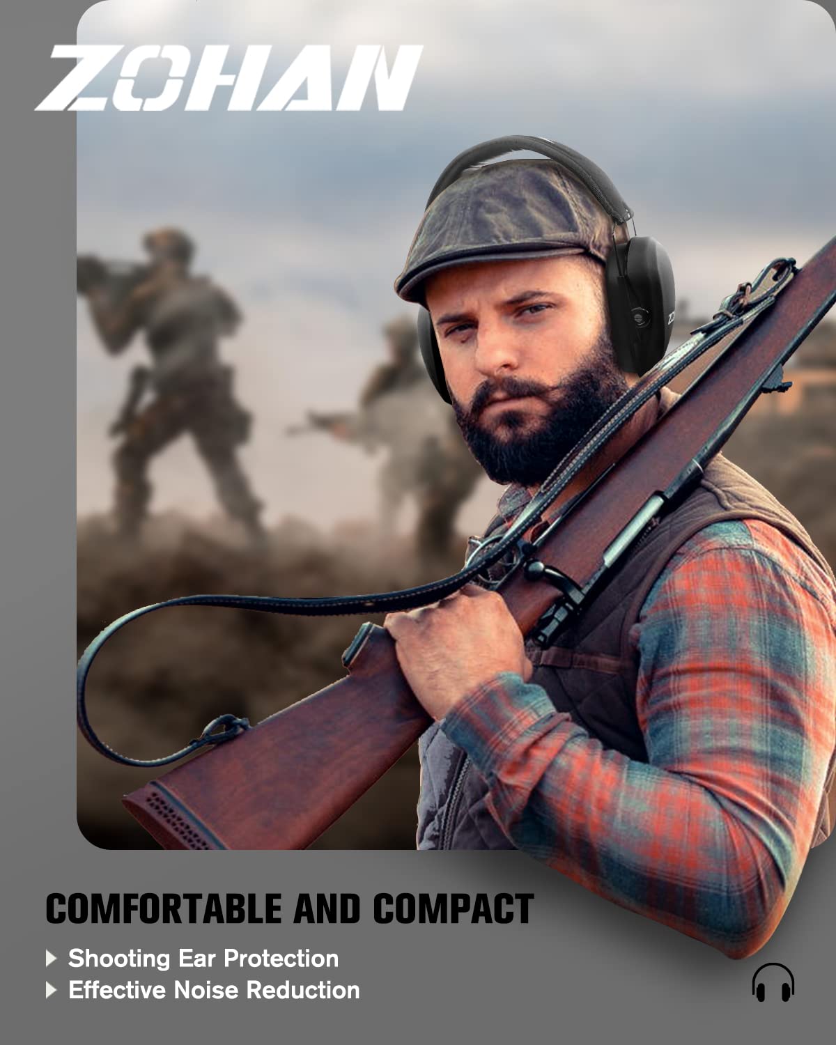 ZOHAN EM018 Shooting Ear Protection Noise Cancelling Safety Muffs NRR 27dB, Hearing Protection for Shooting, Hunting, Mowing