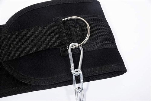 HemeraPhit Pull-up Belt Weighted Dip Belt with Chain Double D-ring Weightlifting Back Support Strap Home Gym Equipment Waist Belt