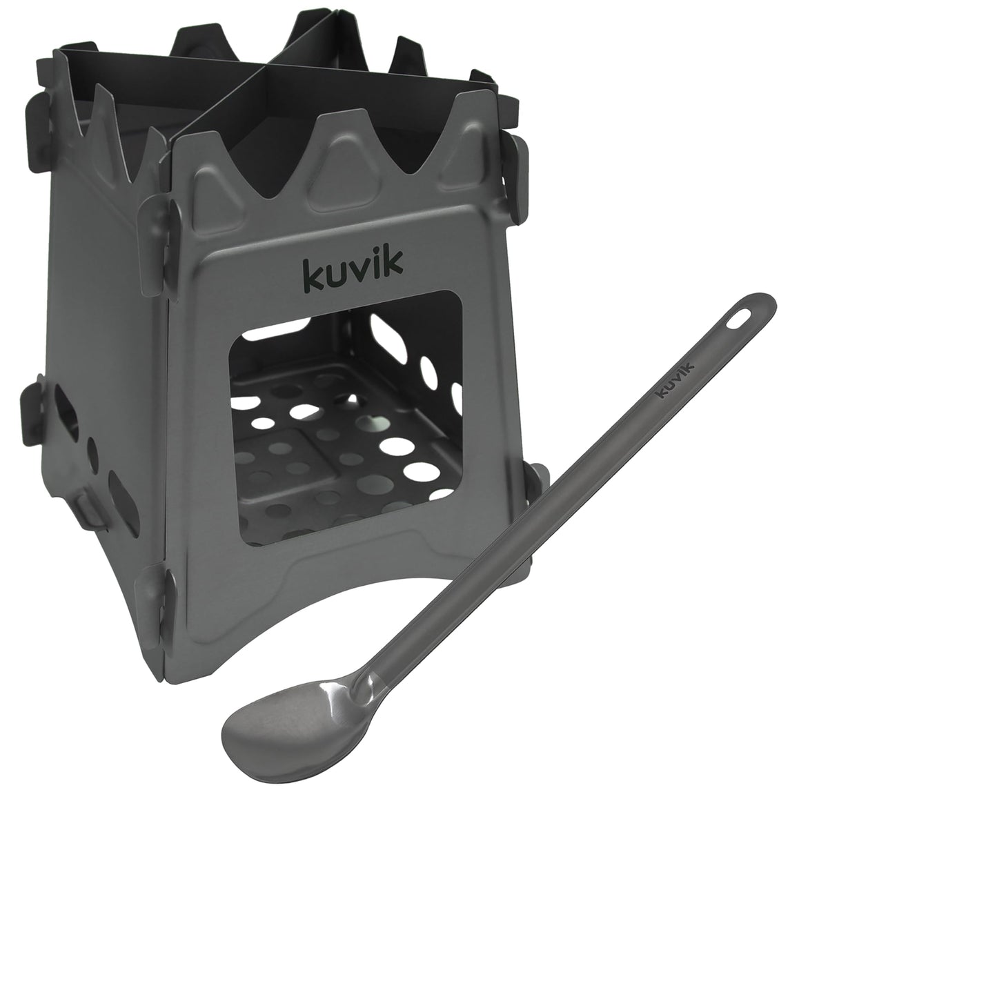 Kuvik Titanium Wood Stove & Titanium Long Handle Spoon Bundle