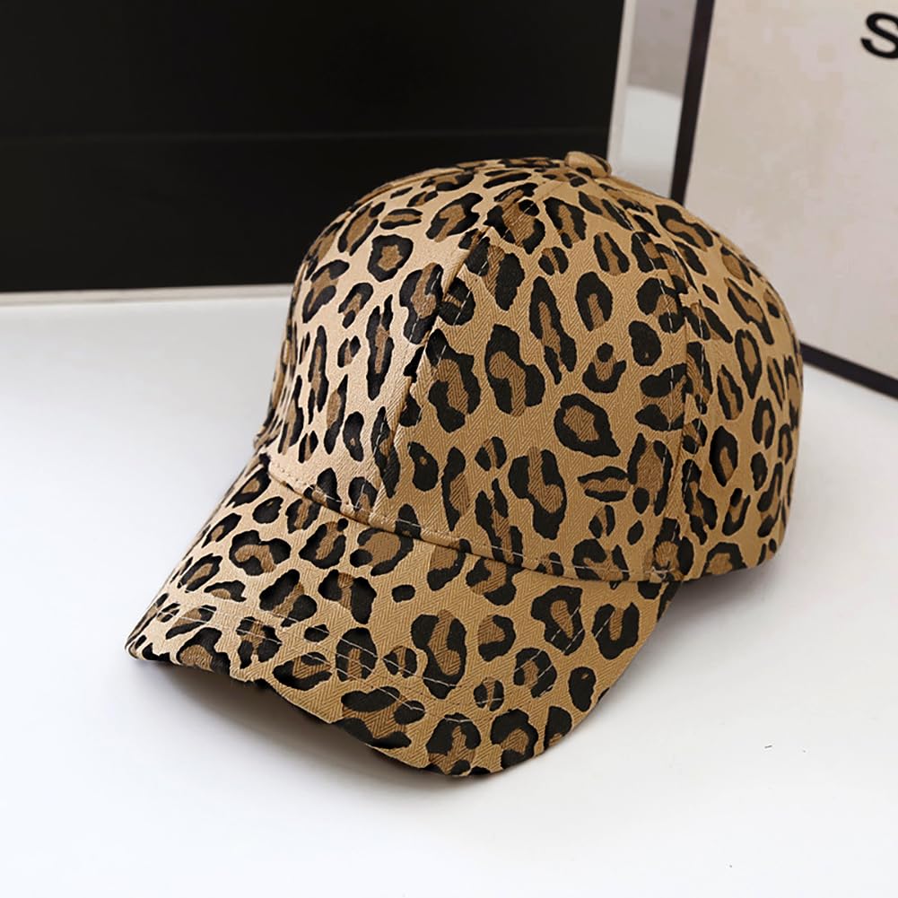 Khaki Leopard Baseball Cap for Women Men Adjustable Stylish Unconstructed Plain Cap Sports Hat