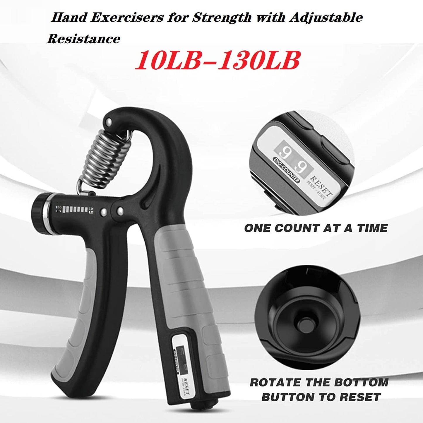 Hand Strengthener Grip 2 Pack, Hand Exercisers for Strength with Adjustable Resistance 10-130 Lbs,Hand Grip,Grip Strength Trainer for Muscle Building and Injury Recover(Black)