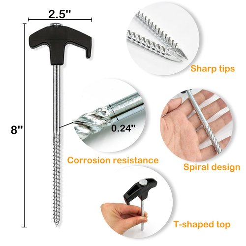 Cheardia 20 Pack Tent Stakes Heavy Duty, 8 Inch Tent Stakes Tent Pegs Camping Non-Rust Ground Stakes for Camping Patio, Garden, Canopies, Grassland, Outdoor (Black)