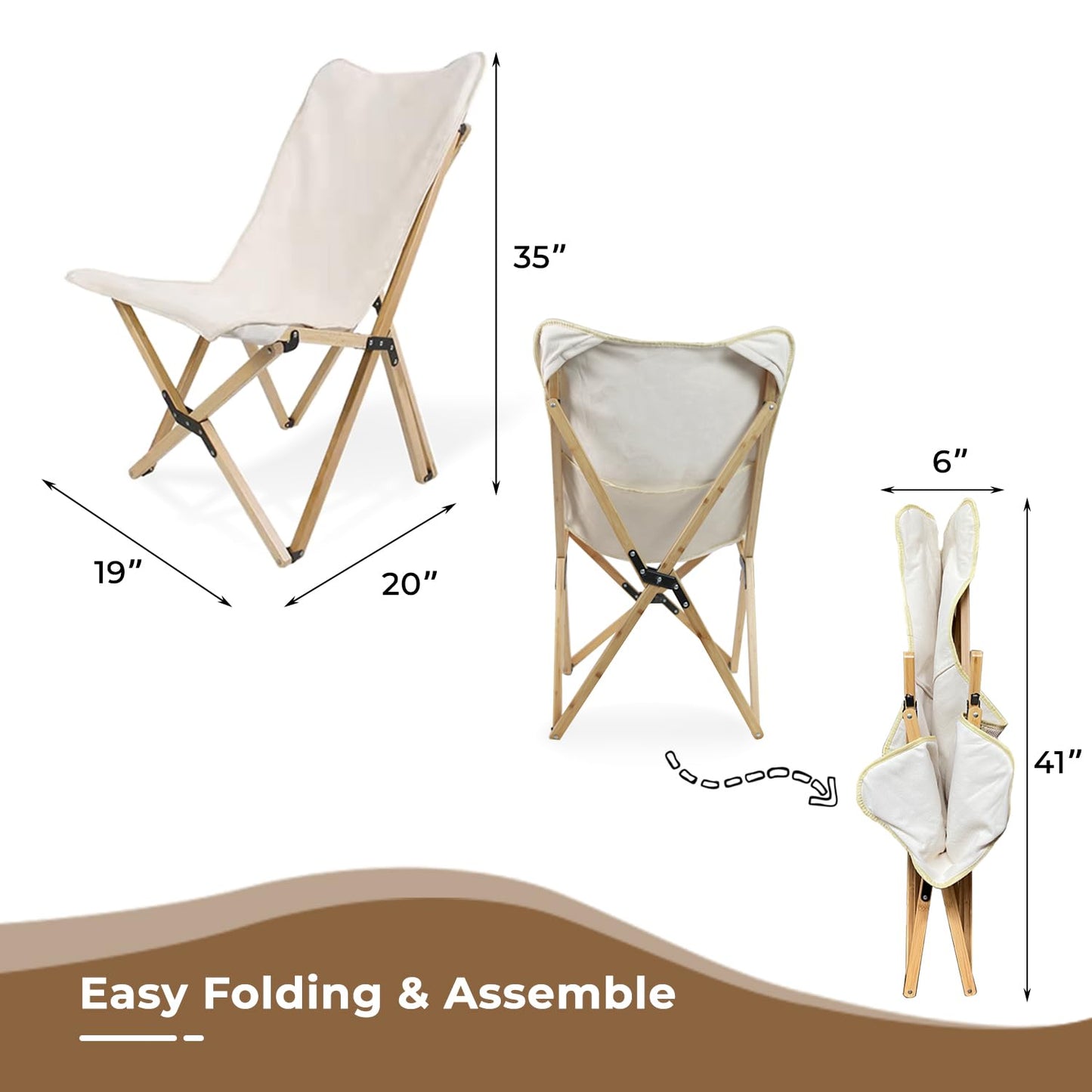 2 Pack Outdoor Folding Camping Chair, Beach Chair with Backpocket and Carry Bag, Portable Butterfly Reclining Chair for Camping, Picnic, Beach, Patio