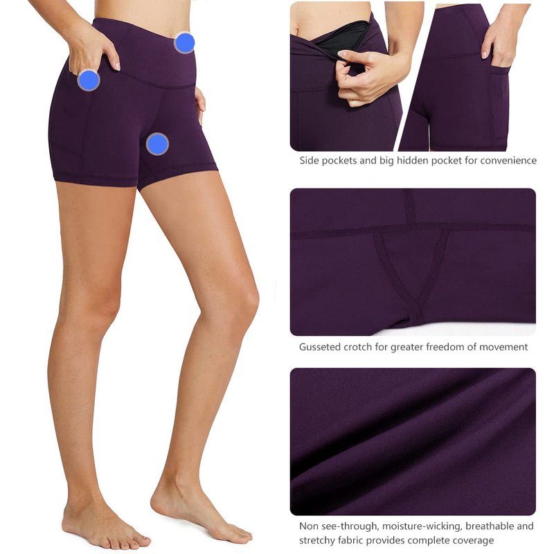 baleaf Workout Shorts Women 5" Biker Yoga Gym Spandex Running Volleyball Compression Tummy Control Short with Pockets Purple XL