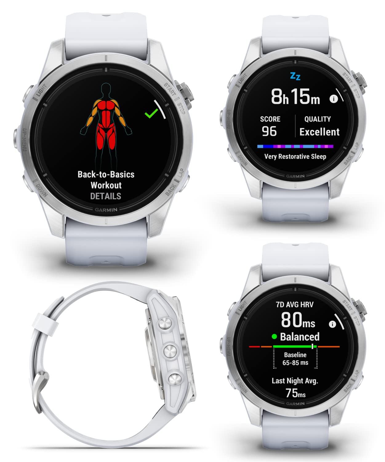 Wearable4U - Garmin epix Pro (Gen 2), 42mm, High Performance Smartwatch, Advanced Training Technology, Built-in Flashlight, Whitestone with White Earbuds Bundle
