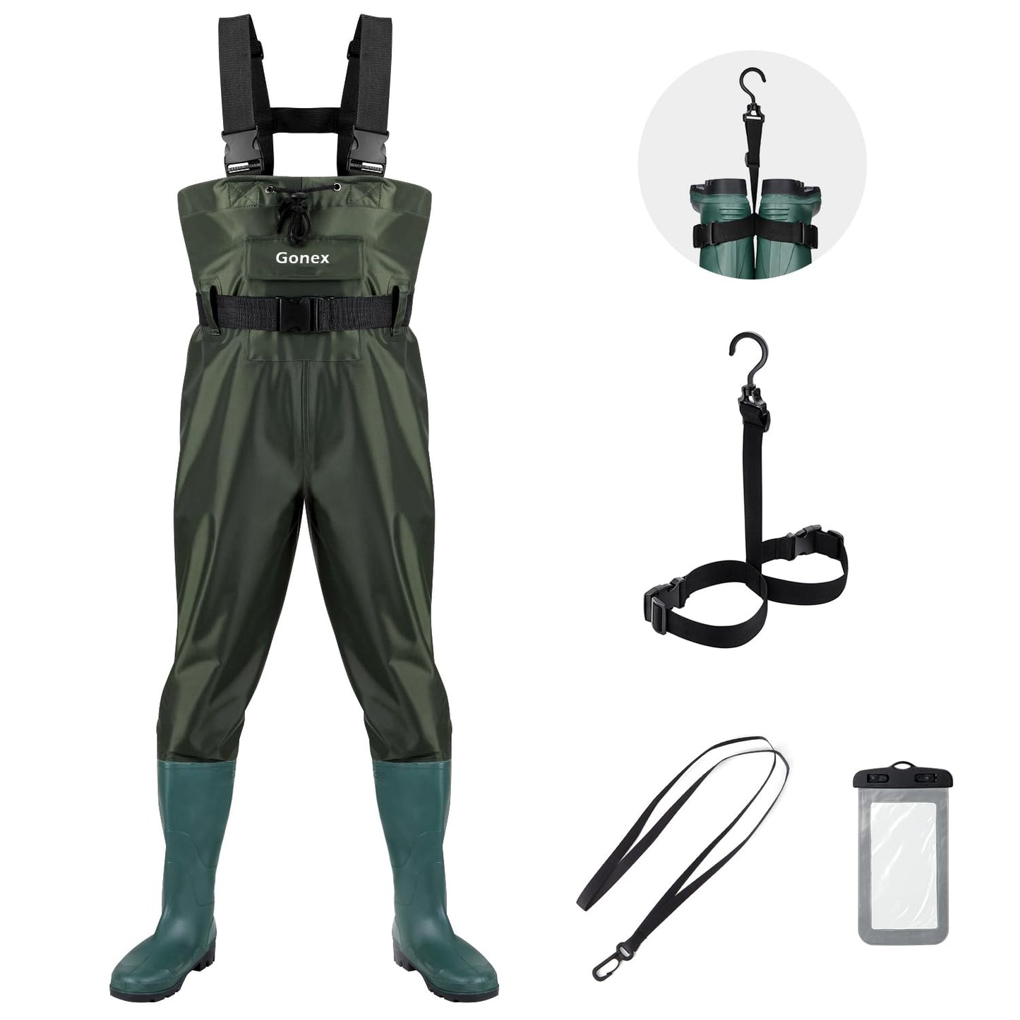 Gonex Chest Waders Hunting Fishing Waders for Men Women Waterproof 70D Nylon Wader for Duck Hunting Fishing, Green, Sizes 13