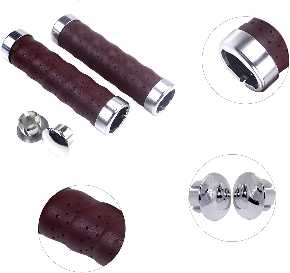 KINGOU Ergonomic Design Leather Handlebar Grip for Bicycle/Fixed Gear/Mountain/Folding Bike Double Lock-on Bar Grip …