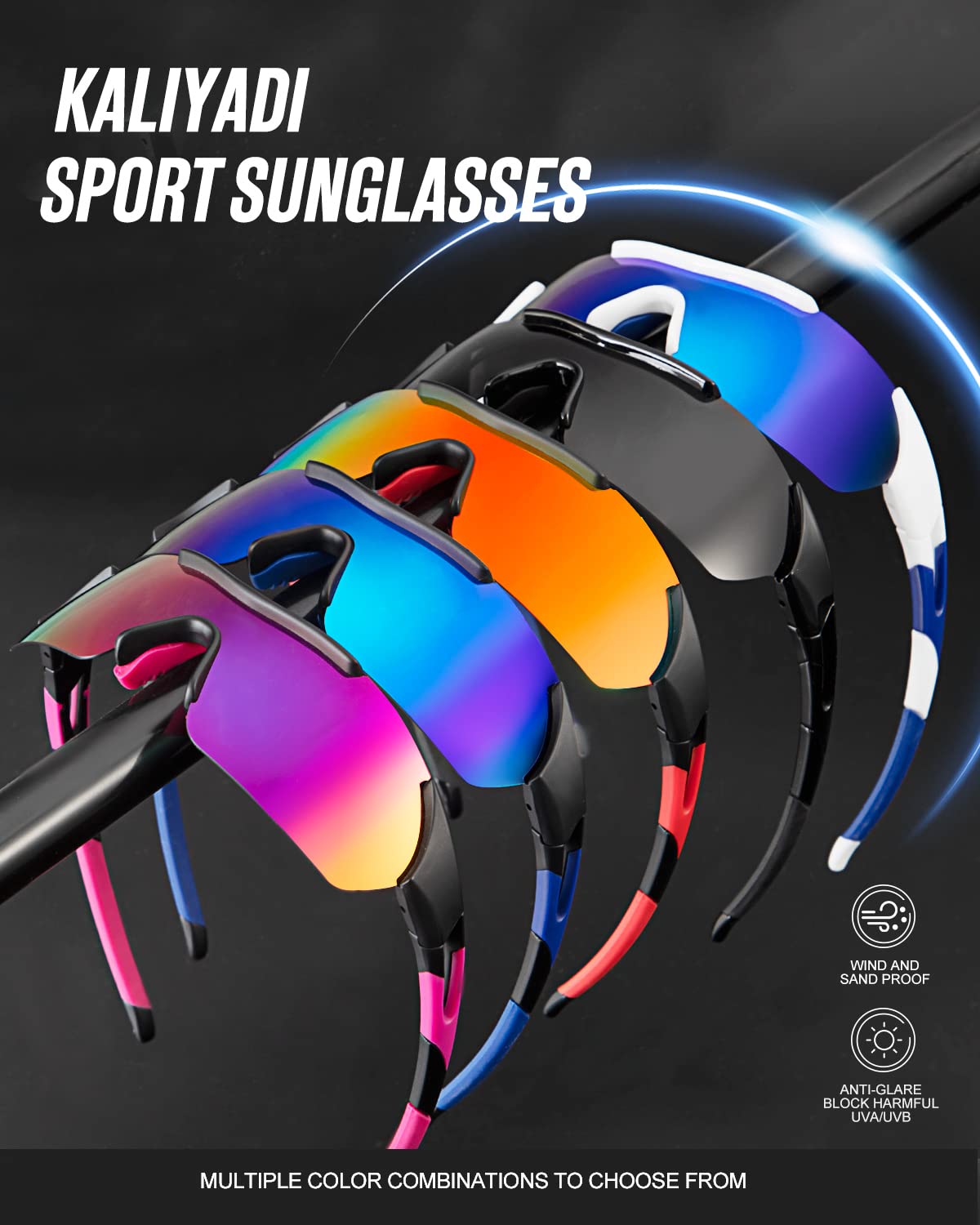 KALIYADI Sports Sunglasses for Men Women, Polarized Sunglasses Men Cool UV400 Protection for Cycling 2 Packs (Purplish Red/Dark Blue)