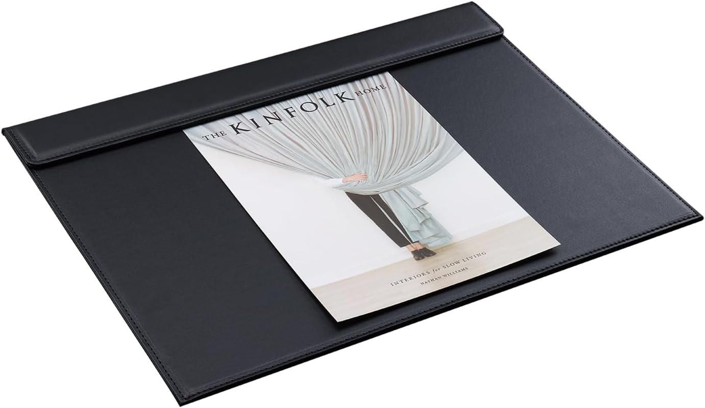 KINGFOM Ultra-Smooth PU Leather Desk Pad & Mat Office Desk Drawing & Writing Board A3/ A4 File Paper Clip Table Protector Mat on Top Large 24''x18'' (Black)