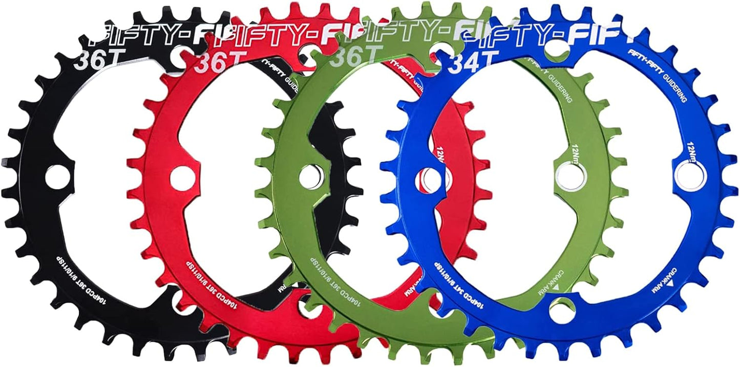 FIFTY-FIFTY Round 104BCD Chainring, 30T 32T 34T 36T Narrow Wide Mountain Bike Chainring, Single Chainring for 9/10/11-Speed with 4 Alloy Chainring Bolts for MTB