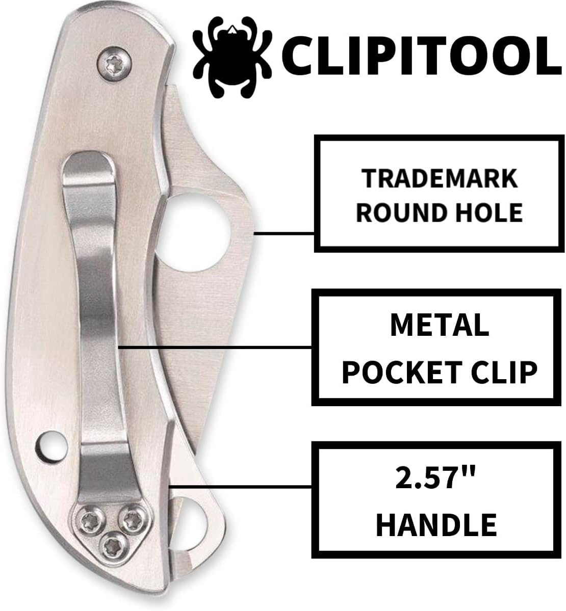 Spyderco ClipiTool Multi-Functional Stainless Steel Utility Pocket Knife with 2" Steel Blade and Screwdriver/Bottle Opener - PlainEdge - C175P