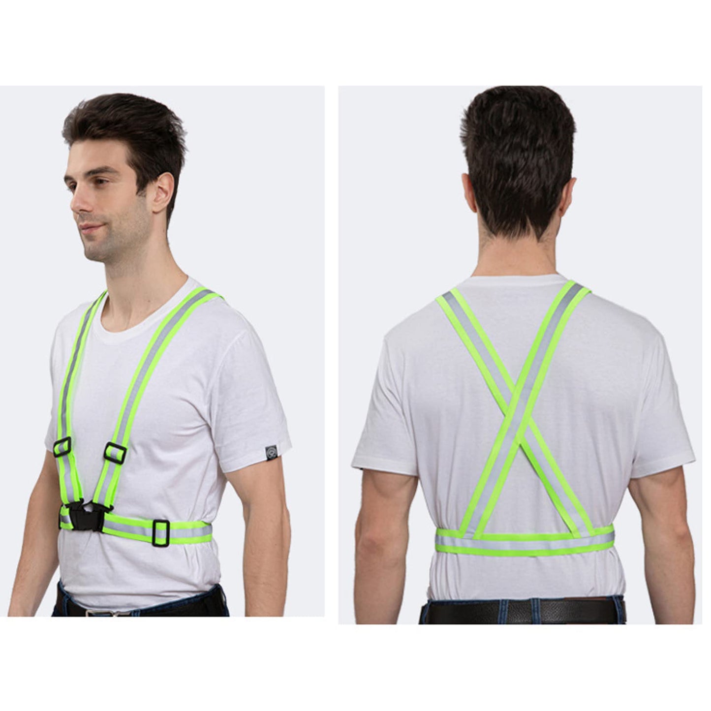 2Pack Reflective Vest Running Gear, Safety VES Adjustable High Visibility for Night Cycling, Highking, Dog Walking, Jogging (Green+Green)
