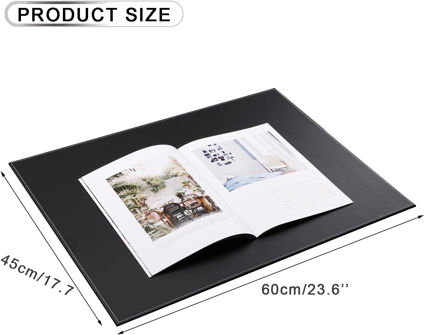 KINGFOM Ultra-Smooth PU Leather Desk Pad & Mat Office Desk Drawing & Writing Board A3/ A4 File Paper Clip Table Protector Mat on Top Large 24''x18'' (Black)