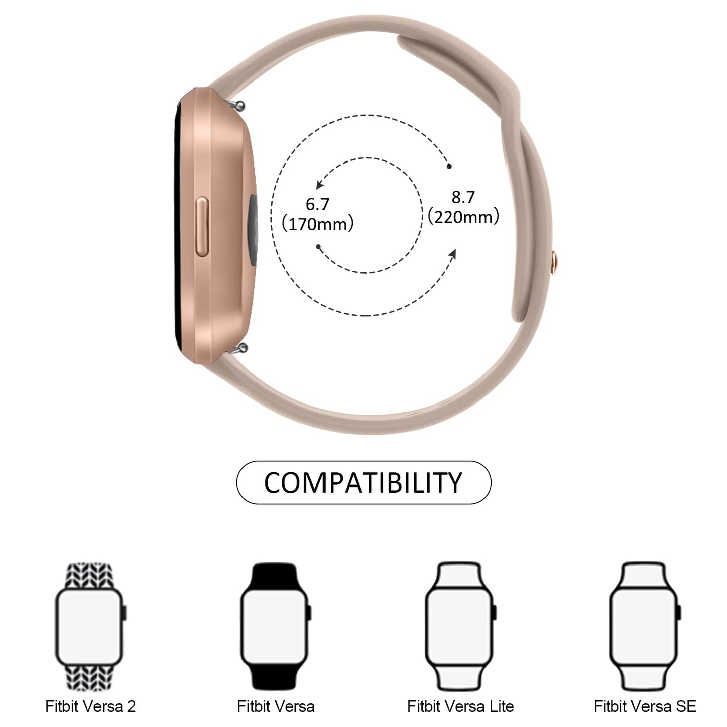 AK Silicone Bands Compatible with Fitbit Versa 2 / Fitbit Versa/Versa Lite/Versa SE Bands for Women Men, Classic Soft Straps Replacement Sport Wristbands for Fitbit Versa 2 Smart Watch (Milk Tea)