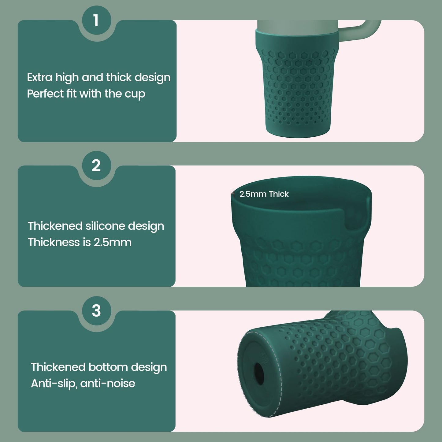 Uvafly Silicone Boot for Stanley, Cup Bottom Protector Sleeve Accessories for Stanley Quencher H2.0 FlowState Tumbler 20oz/30oz/Stanley Adventure Quencher Tumbler 24oz (Dark Green)