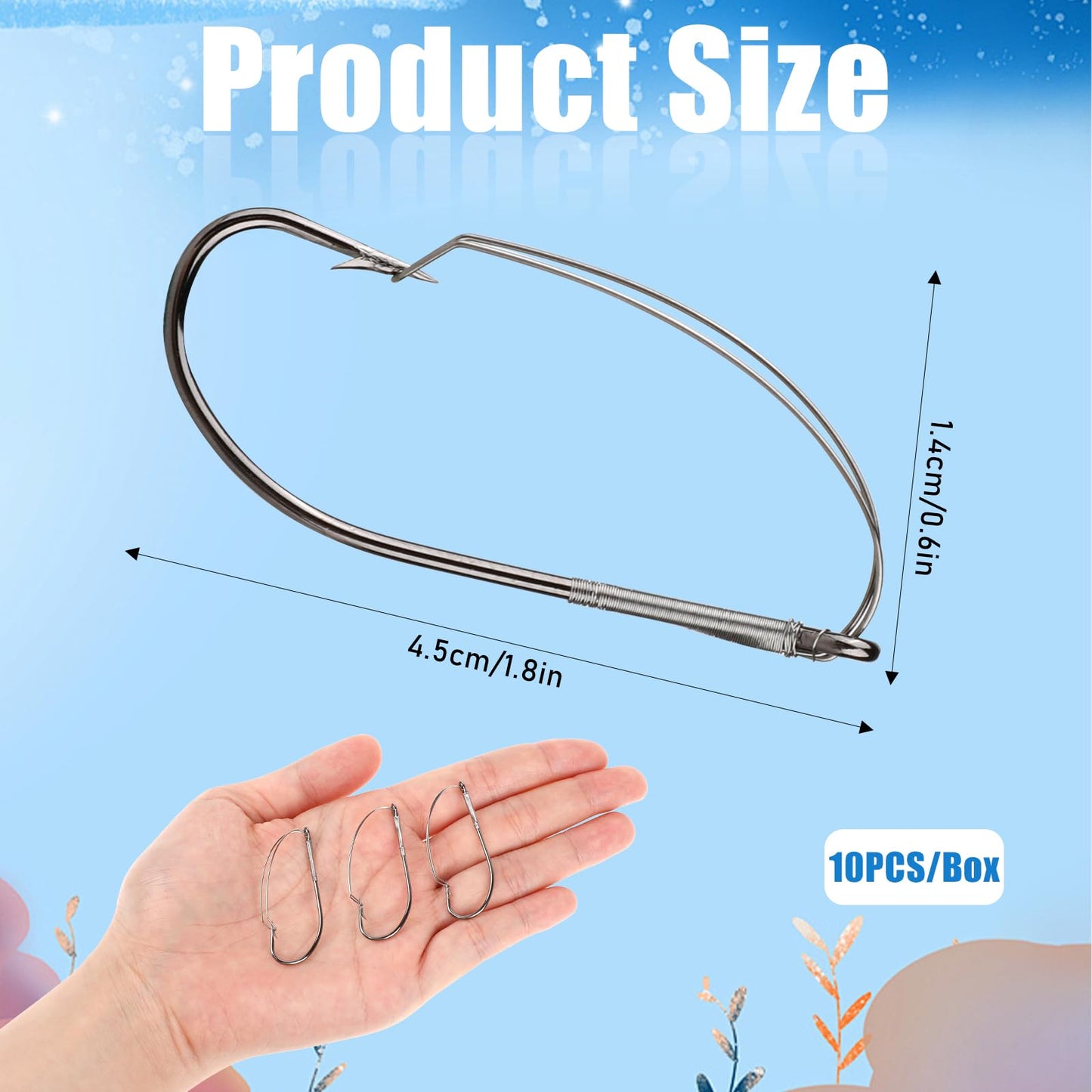 10 Pcs Weedless Wacky Rig Hooks Bass Fishing Hooks for Wacky Rigging Worm Lure Long Neck Hooks Anti-Hanging Bottom Mouthguard Fish Hook for Wacky Rigging Worm Lure 2/0