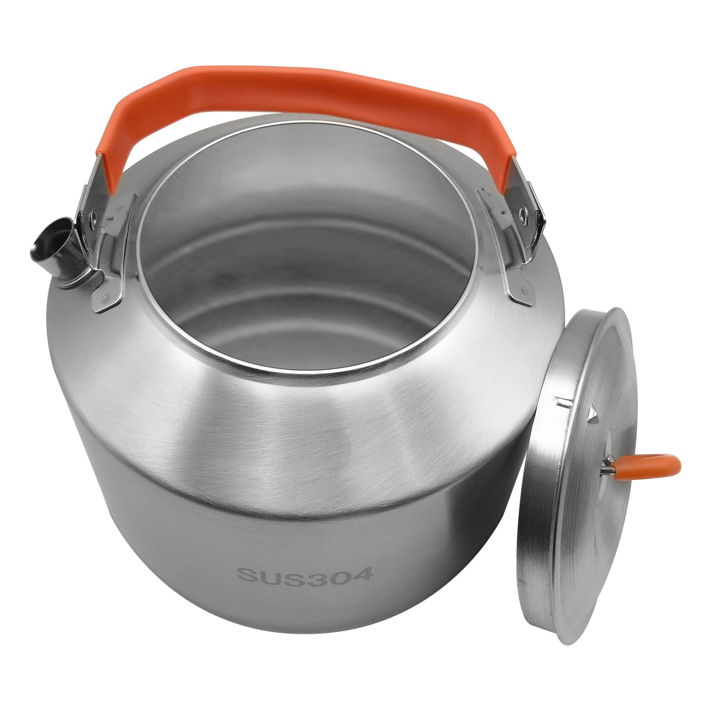 KERMANDO Camping Kettle Set, 1.5 L Stainless Steel Kettle with 4 Stackable 300 ML Cups, Anti-Scald Handle, Removable Silicone Covers, and Mesh Bag - ideal for Boiling Water and Making Coffee Outdoors