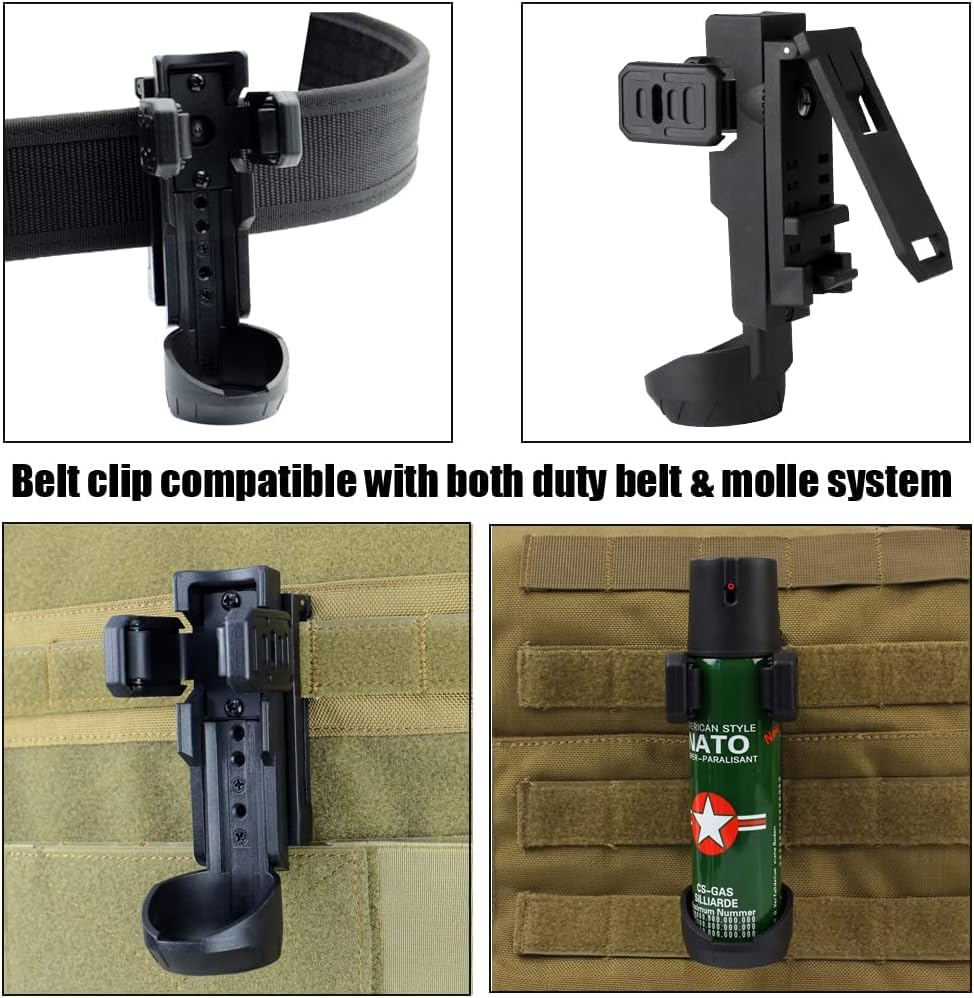 Quick Release OC/Mace Spray Holder w/Duty Belt/MOLLE Vest Rotatable Clip MK4 Canister Holster Tactical Pepper Spray Carry Case fit 1.5" Diameter OC Can for Police Leo Security Military