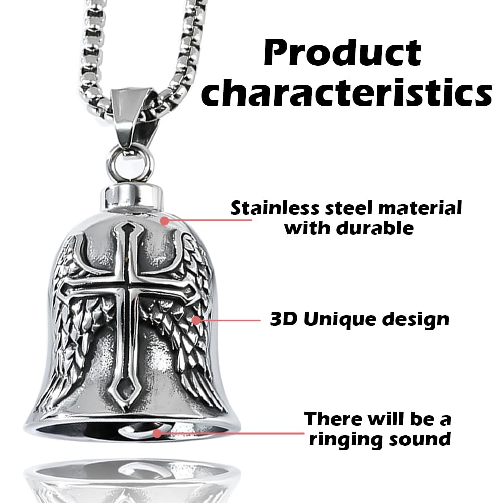 Jvuouxy Guardian Angel Motorcycle Bell Handful Good Luck Bells & Keyring Drive Safe Pendant Accessories Lead-Free Pewter Bike Bell Good Luck Gift for Men Women Guard Riding Safety