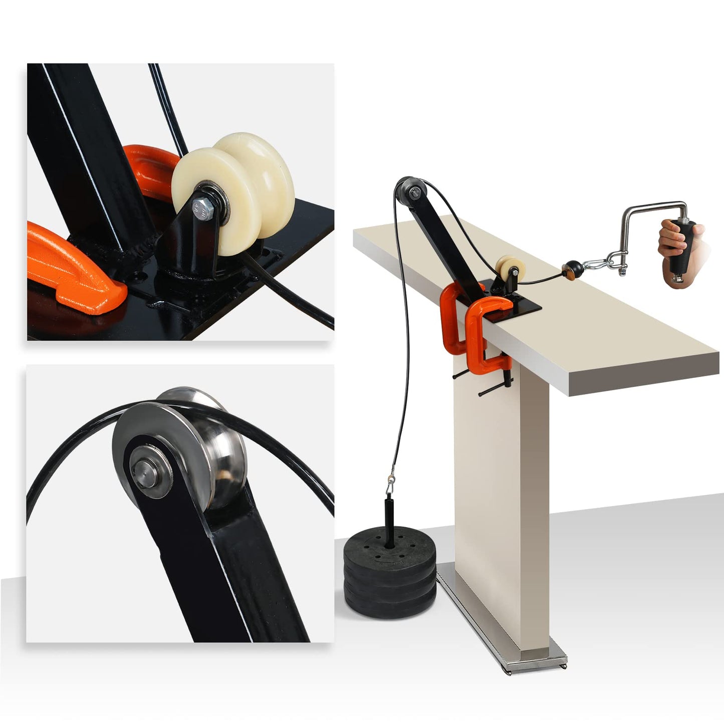 Generic Arm Wrestling Training Pulley System Professional Equipment Fitness Forearm, Wrist Exerciser Strength Develop Machine with Handle, Black Orange, JR-0085-GE