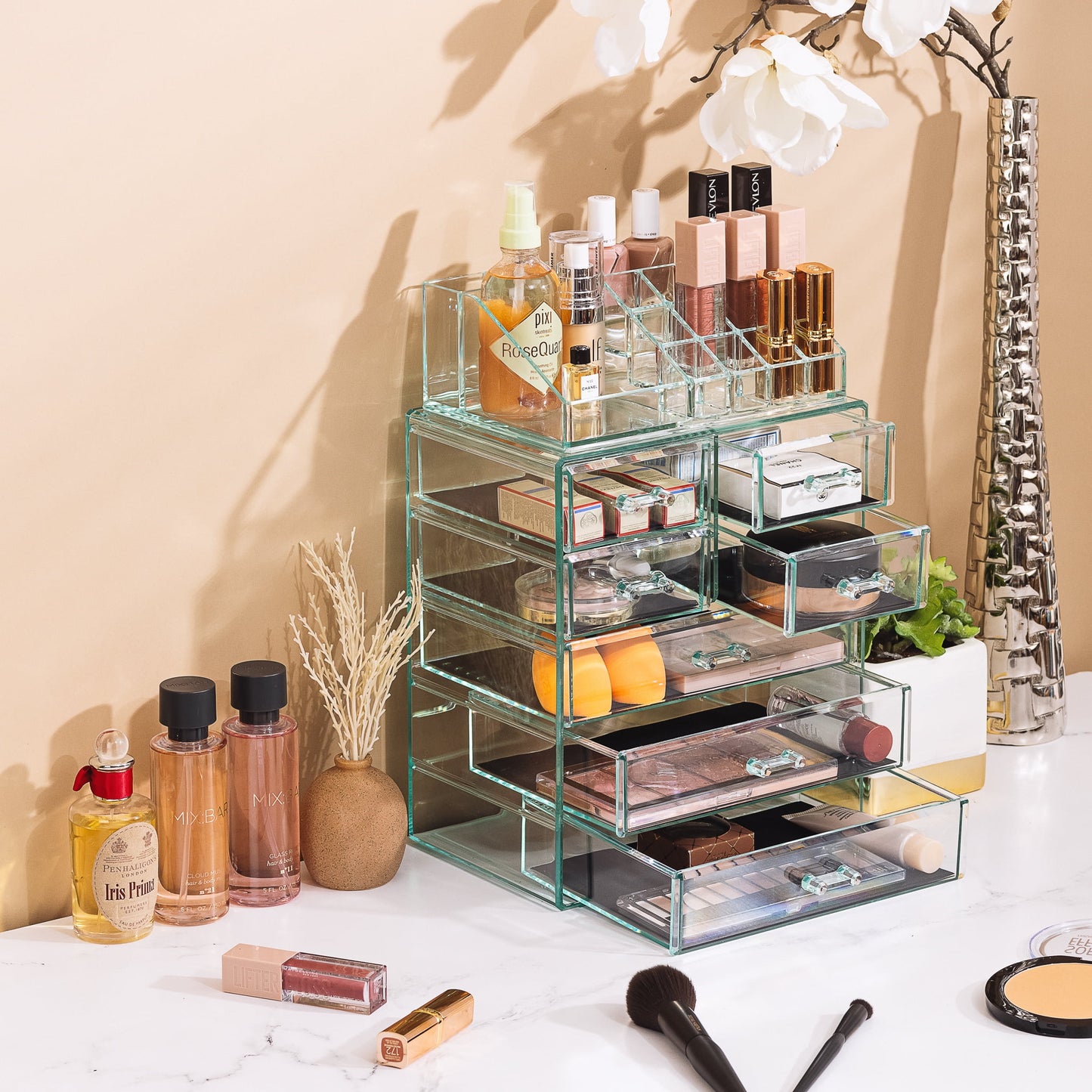 Sorbus Teal Makeup & Jewelry Storage Case | Spacious 3 Large & 4 Small Drawers