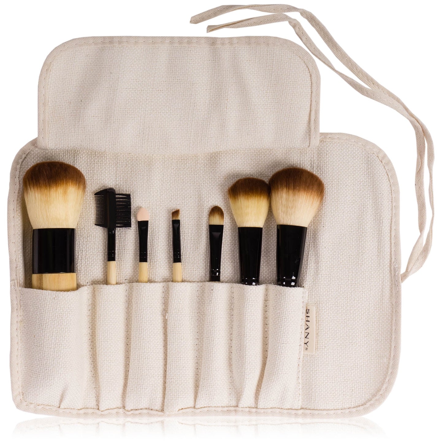 Vegan Bamboo Makeup Brush Set | 7-Piece Professional Brushes & Cotton Pouch
