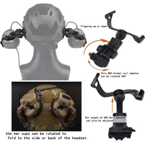 Hdlsina Tactical Shooting headset with U94 PTT 2pin and ARC Rail Adapter Noise Reduction & Sound Pickup Ear Protection (Black)