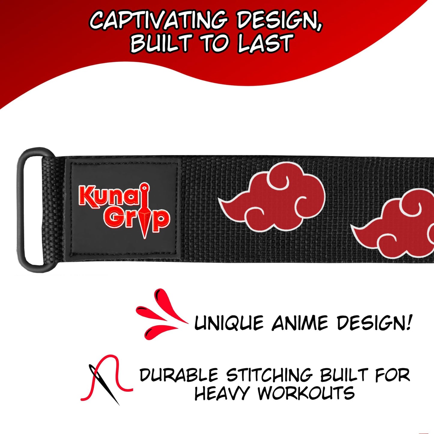 Kunaigrip Anime Weight Lifting Hooks (Pair) with Heavy Duty Wrist Straps for Men and Women - Ultimate Grip Support for Deadlifts, Pull Ups, Powerlifting, Shrugs and More