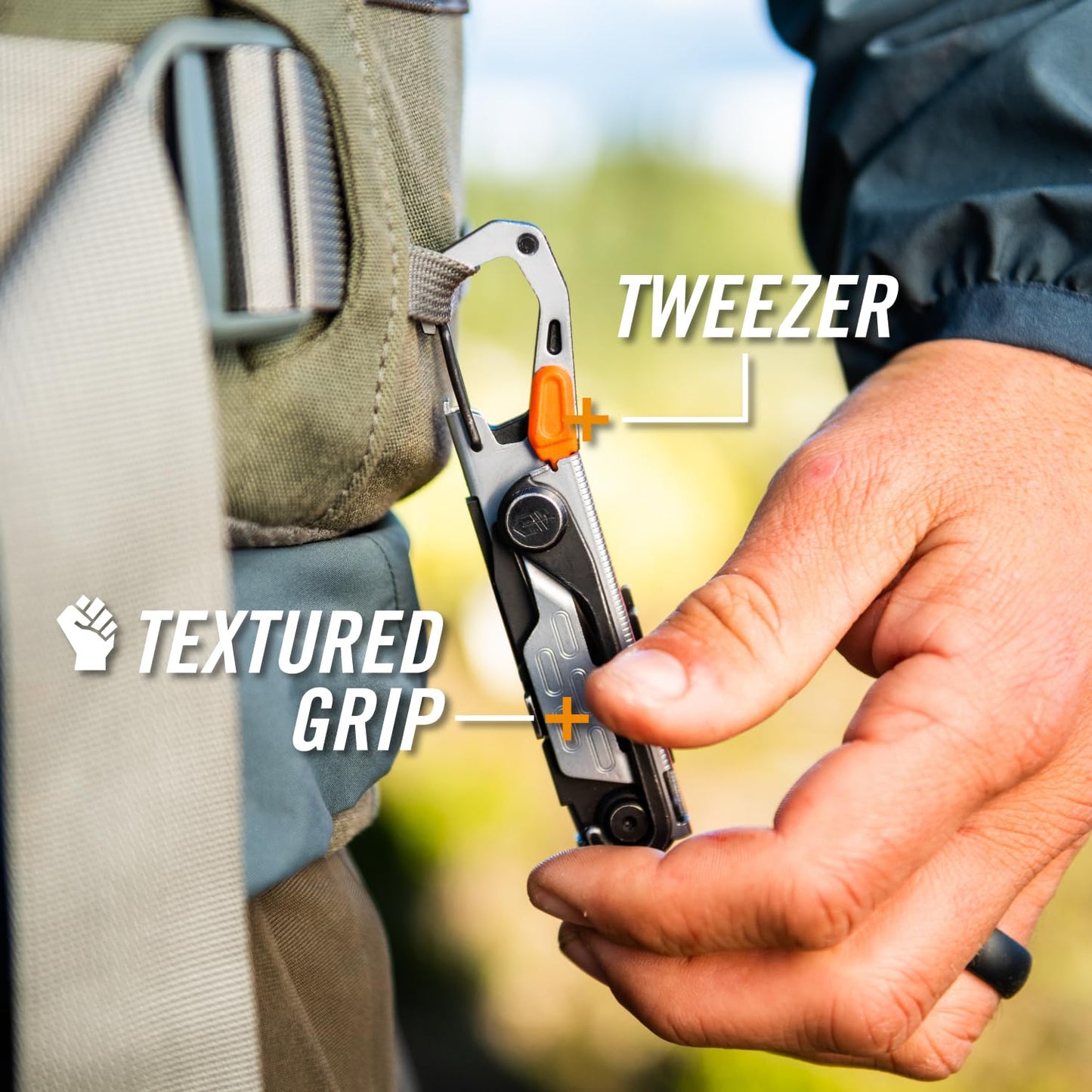 Gerber Gear Stake Out 11-in-1 Multi-tool - 2.2" Plain Edge Blade, Tent Stake Puller, Carabiner Carry - EDC Gear and Equipment - Bronze