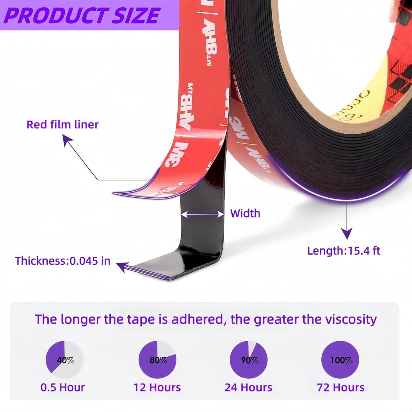 Double Sided Tape Heavy Duty, Mounting Adhesive Tape 1/4 in x 15.4 ft, Waterproof Adhesive Strip Tape for Indoor & Outdoor, Automotive Trim, Garage,LED Strip Lights, Home Decor
